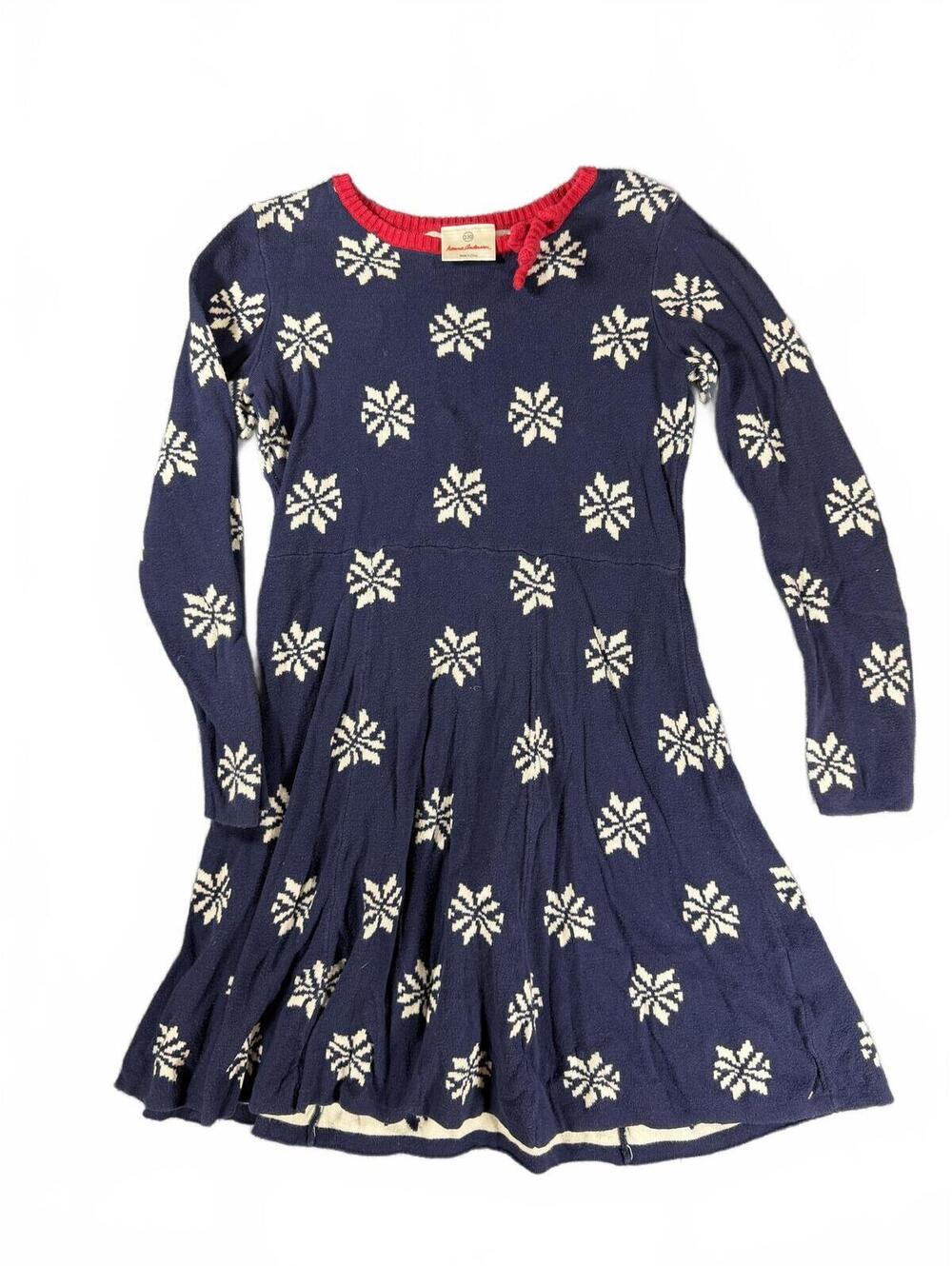 Hanna Andersson Snowflake Sweater Dress Girls 130 Blue Holiday Winter
